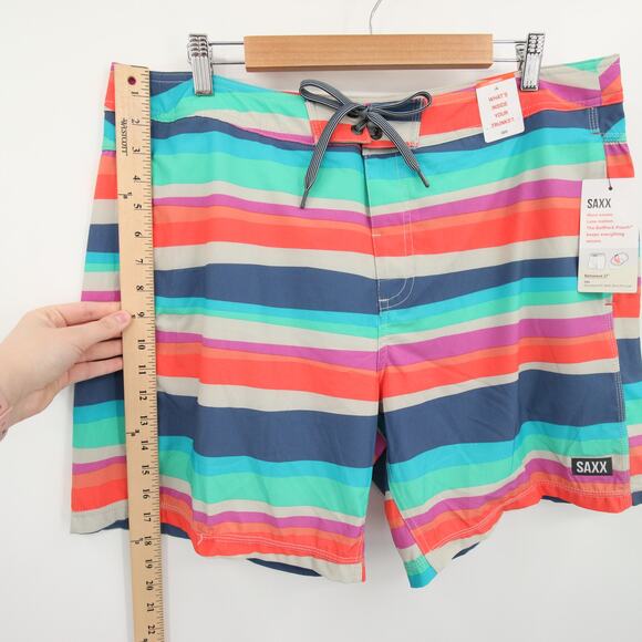 SAXX Betawave Swim Trunks Multicolor Striped Board Shorts Quick Dry Size 38 NWT - Picture 8 of 15